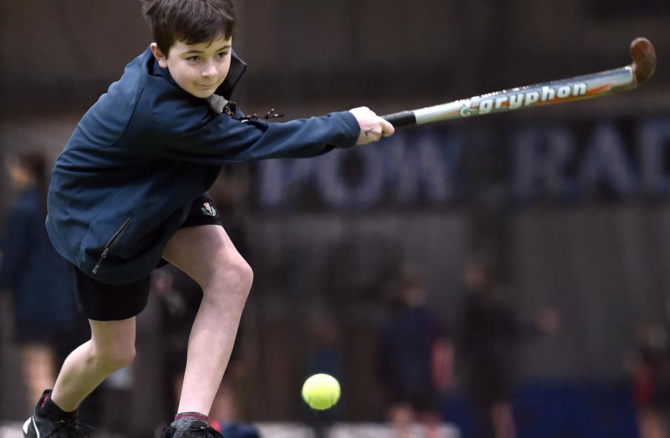 Elijah Henningsen, 12, swings a hockey stick. PHOTOS: PETER MCINTOSH