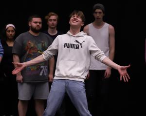 Sam Kelly, who plays the leading role of Ren, and fellow cast members are pictured in rehearsal...