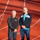 Stepping back from organising duties for the Dunedin Marathon are Ian McDonald (left) and Brian...