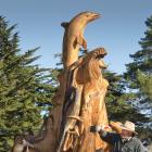 John Beattie applies sealer to a sculpture at the Waikouaiti Golf Club yesterday. PHOTOS: GERARD...