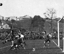 Otago v Chinese Universities football match at Carisbrook: An anxious moment at China's goal,...