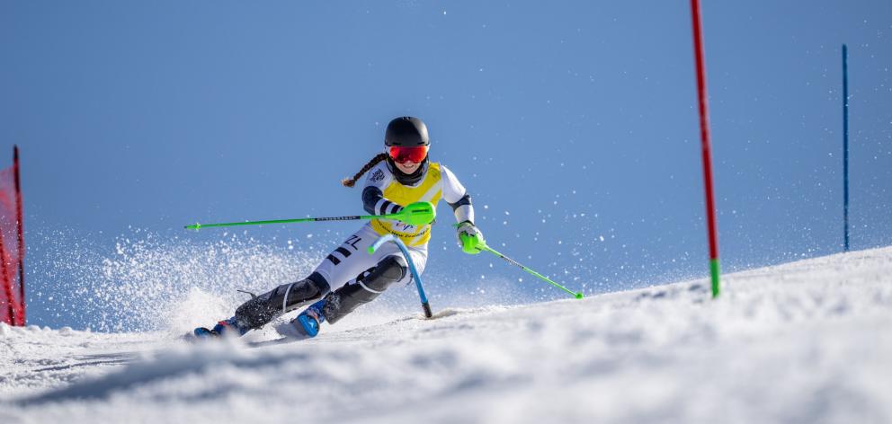 New Zealand skier Piera Hudson in action in the slalom during the Winter Games at Coronet Peak on...